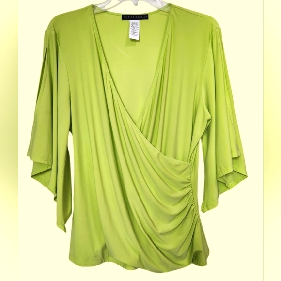 Coco Bianco Tops - NWOT Coco Bianco Lime green wrap Blouse